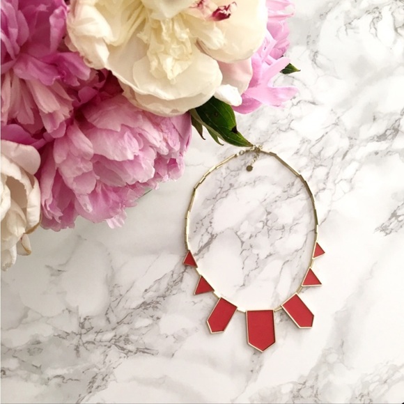 House of Harlow 1960 Red Leather and Gold Stations Geometric Gold Necklace - Picture 2 of 15